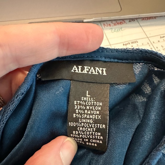 Teal Alfani Macys 3/4 sleeve lace dress L - Picture 3 of 4